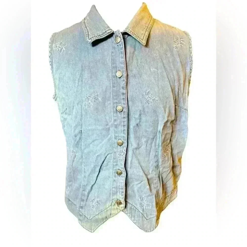Casey And Max Denim Embroidered Vest Size S Women’s Boho Vintage Hippie Cottage